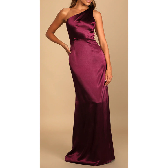 LULU'S SZ S Burgundy On the Guest List One-Shoulder Sleeveless Maxi Dress b78 - Picture 1 of 9